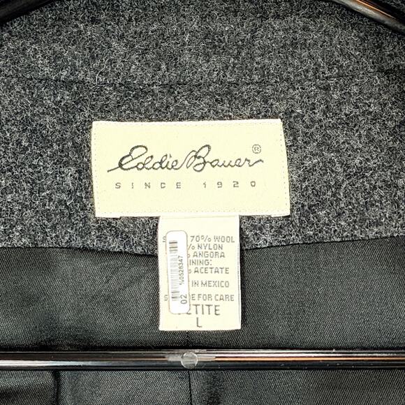Vtg Eddie Bauer Blazer L Petite Women Wool Angora Menswear Style Oversized Gray - Picture 4 of 14